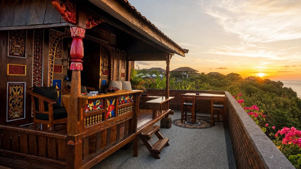Patio, Natural landscape, View (from property/room), Balcony/Terrace, Dining area, Mountain view, Sea view, Sunset