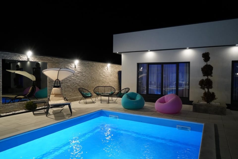Night, Pool view, Swimming pool