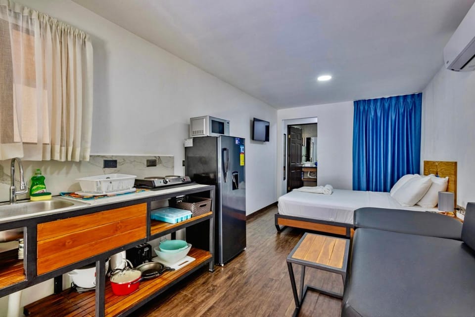 Bed, Kitchen or kitchenette, Living room, Photo of the whole room, Seating area, Dining area, Bedroom, air conditioner