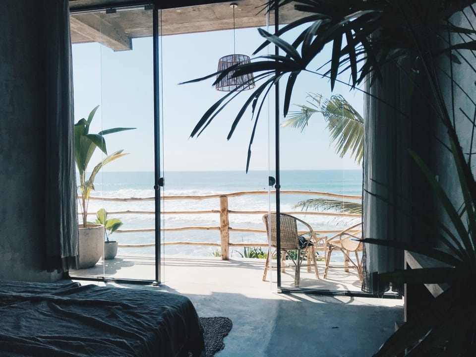 Bed, Natural landscape, View (from property/room), Balcony/Terrace, Bedroom, Sea view