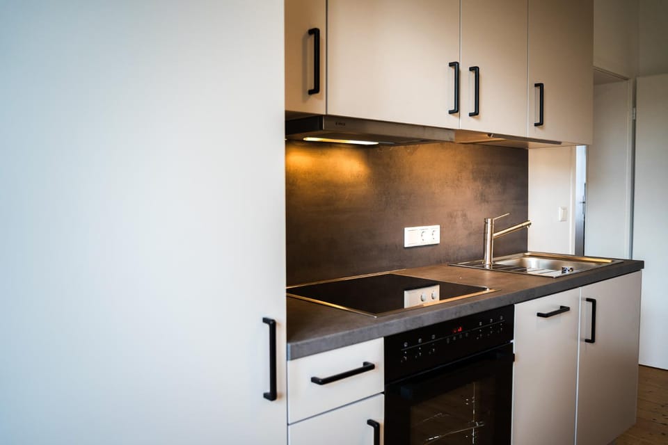 Kitchen or kitchenette, dishwasher, oven, stove