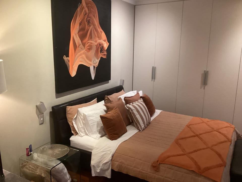 Bed, wardrobe