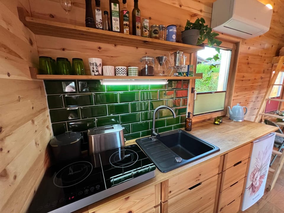 Kitchen or kitchenette, stove, toaster