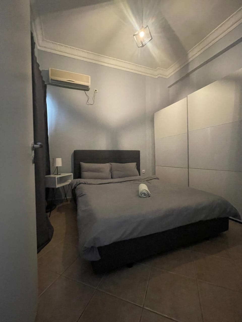 Bed, Photo of the whole room, Bedroom, towels, wardrobe, air conditioner