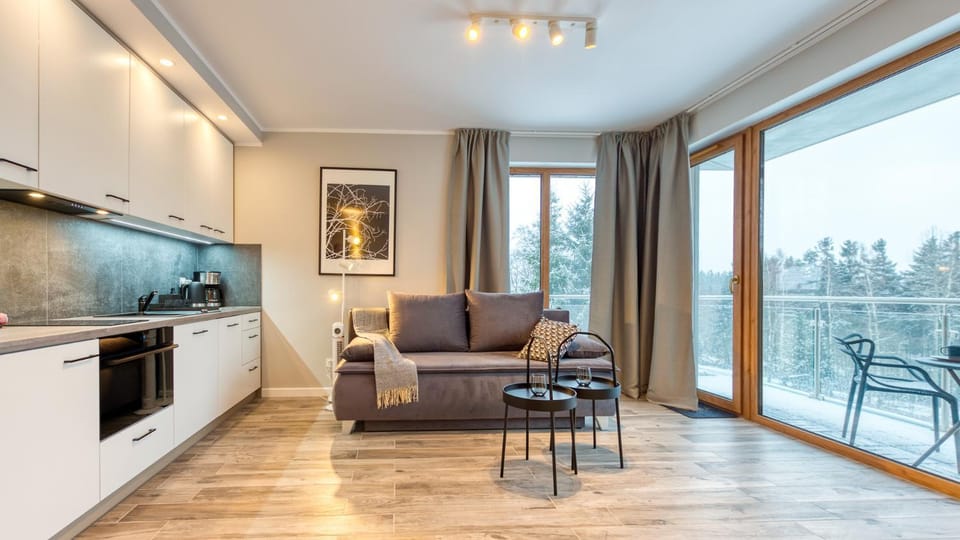 Kitchen or kitchenette, Living room, Seating area