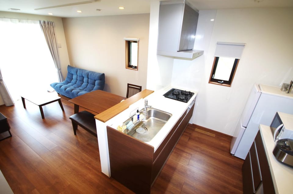 Kitchen or kitchenette, Living room, Dining area, stove