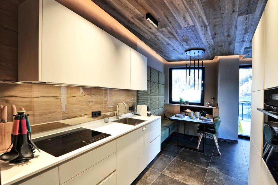 Kitchen or kitchenette, stove