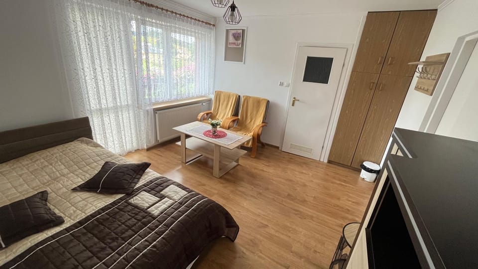 Bed, Bathroom, Living room, Photo of the whole room, Bedroom, towels