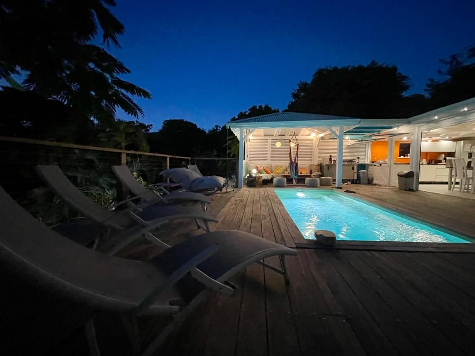 Patio, Night, Swimming pool