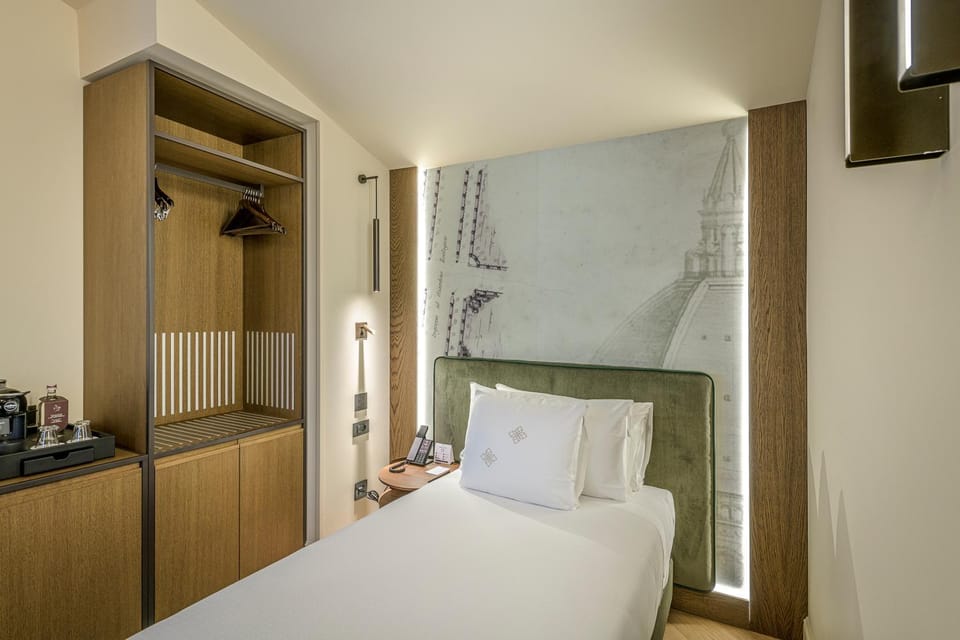 Bed, wardrobe