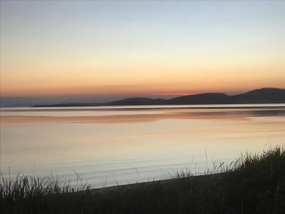 Beach, Mountain view, Sea view, Sunset