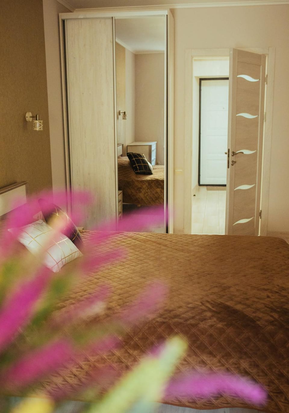 Bed, wardrobe