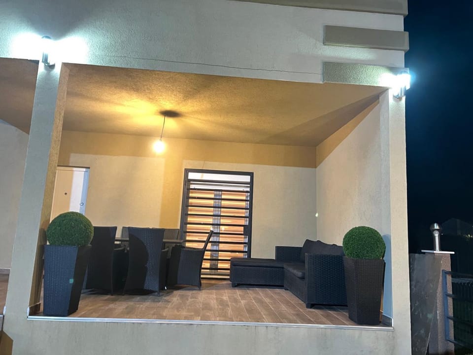 Patio, Night, Seating area