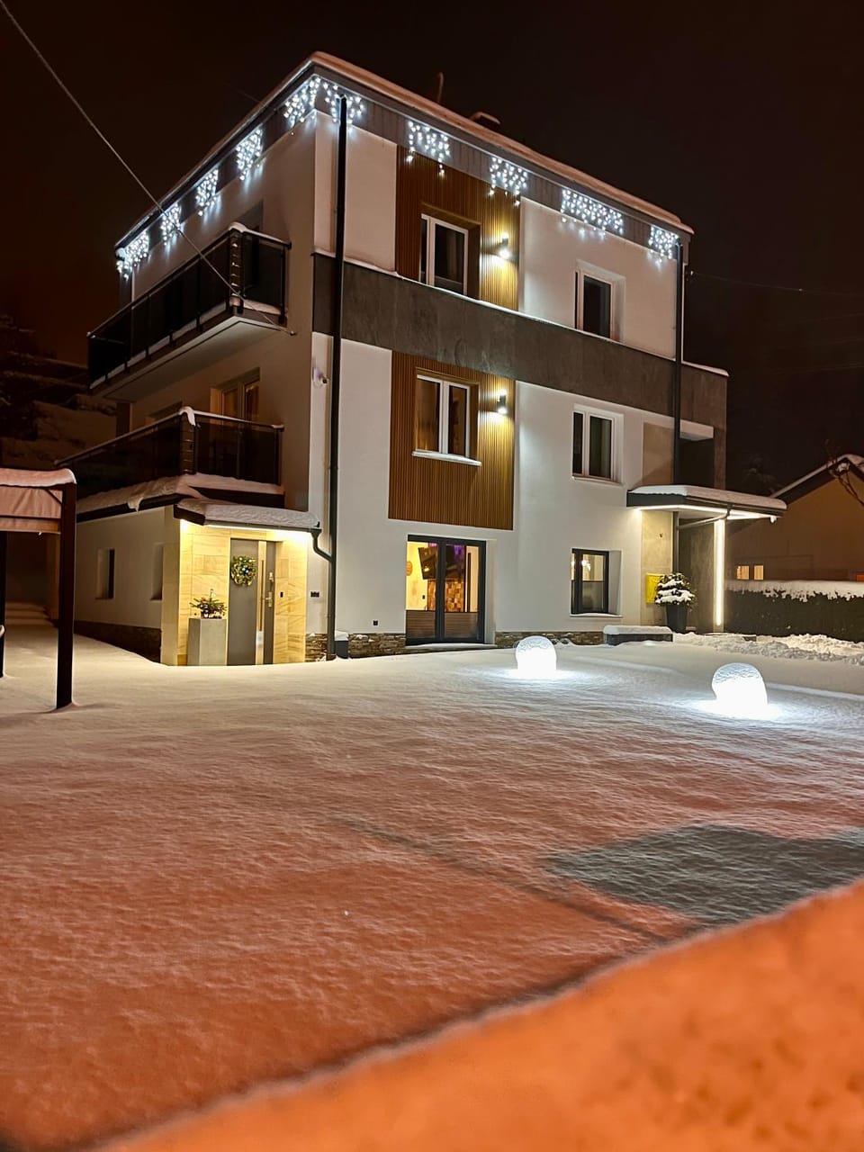 Property building, Night, Winter