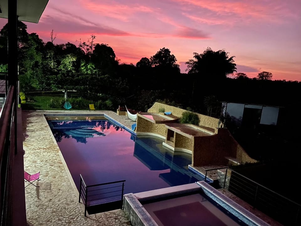 Natural landscape, Swimming pool, Sunset