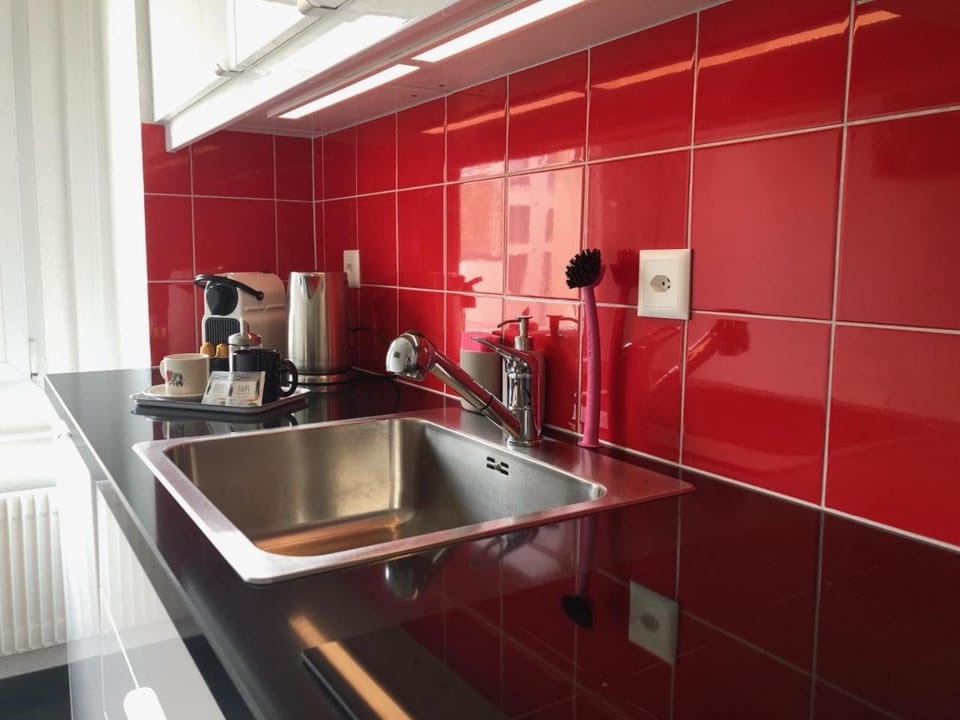 Kitchen or kitchenette, stove