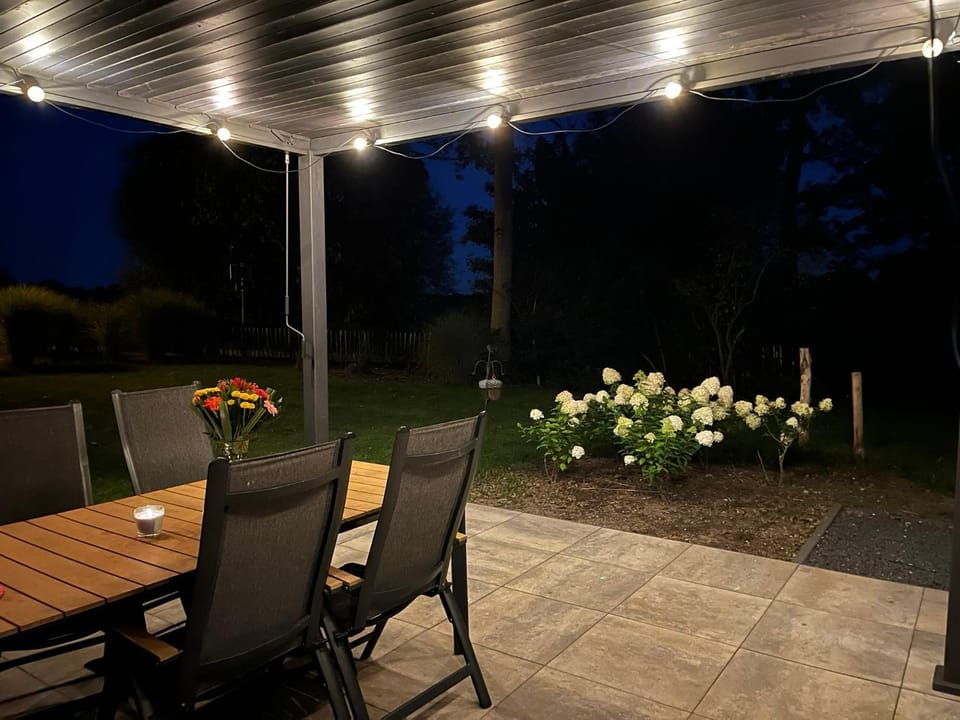 Patio, Night, Garden, Dining area, Garden view