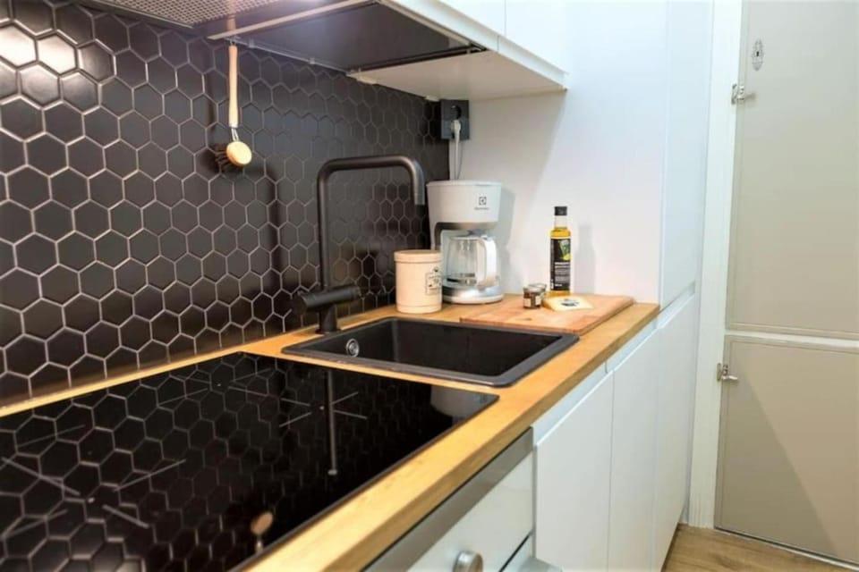 Kitchen or kitchenette, stove