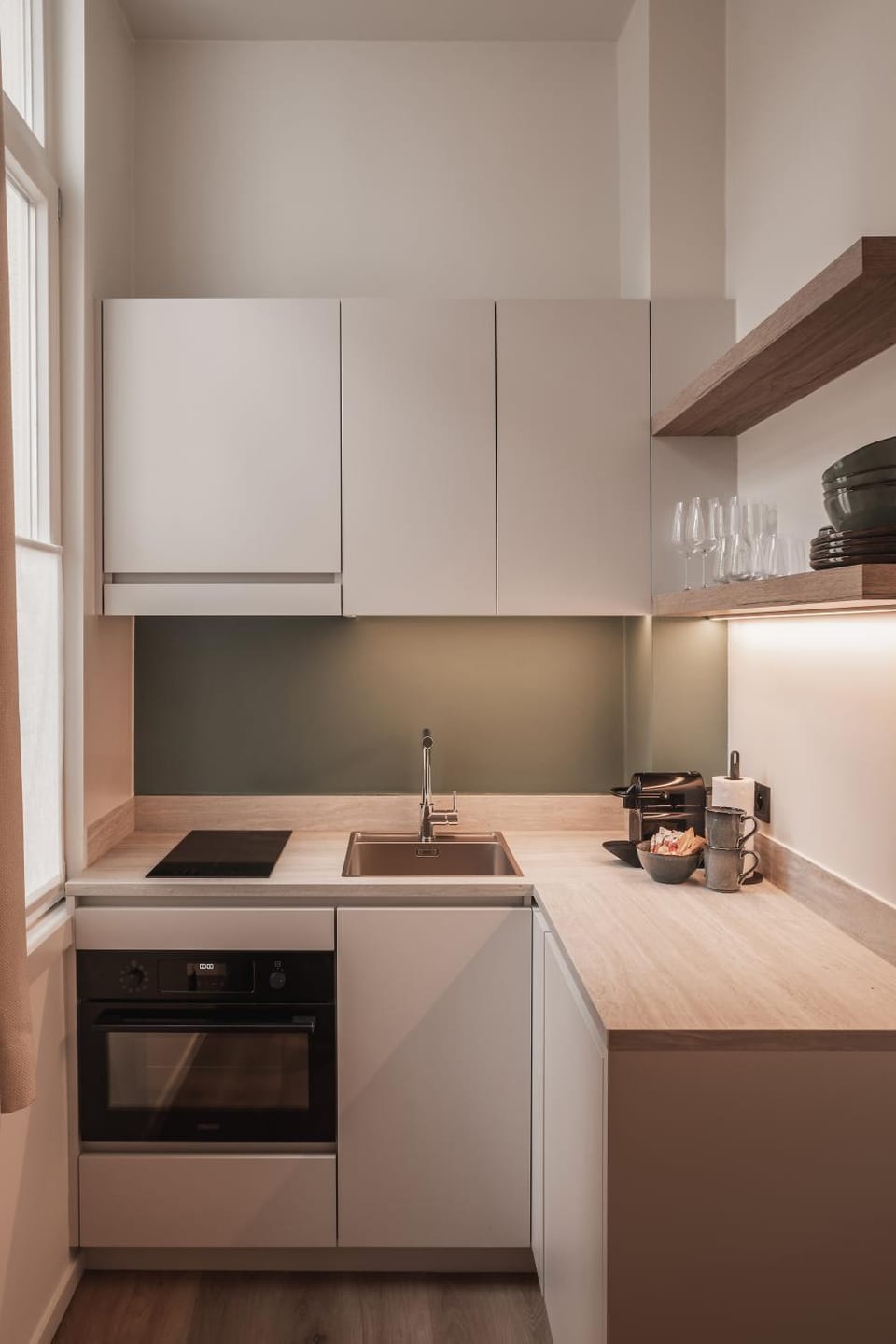 Kitchen or kitchenette, stove