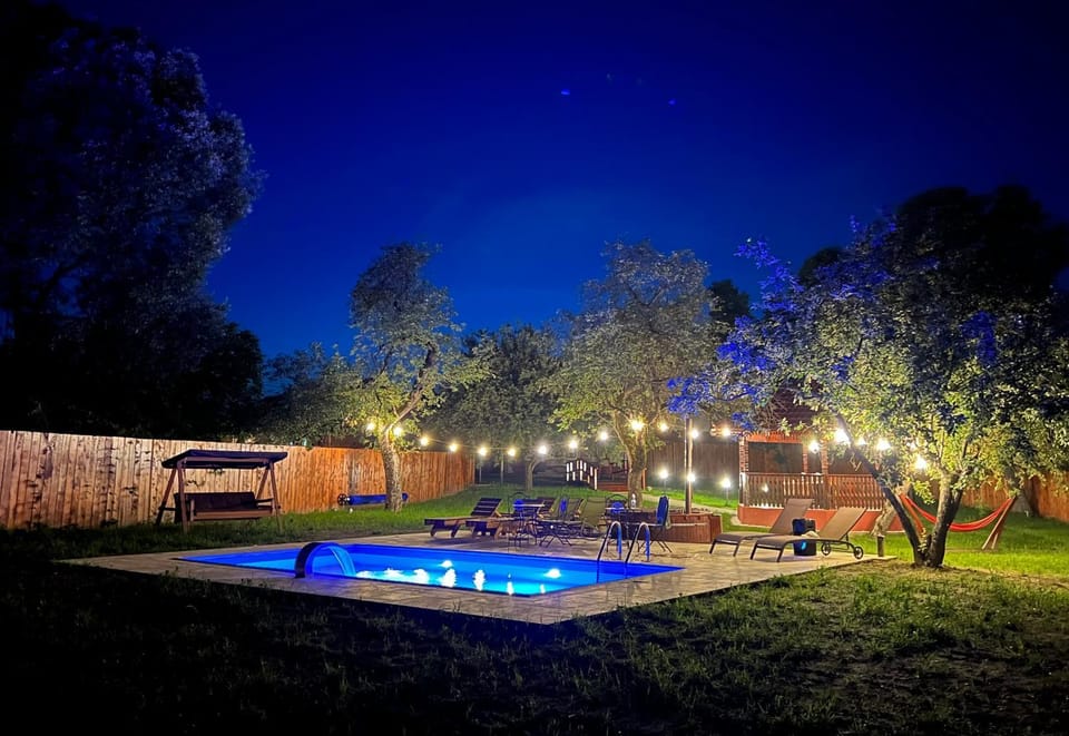 Night, Natural landscape, Garden, Garden view, Pool view, Swimming pool, sunbed