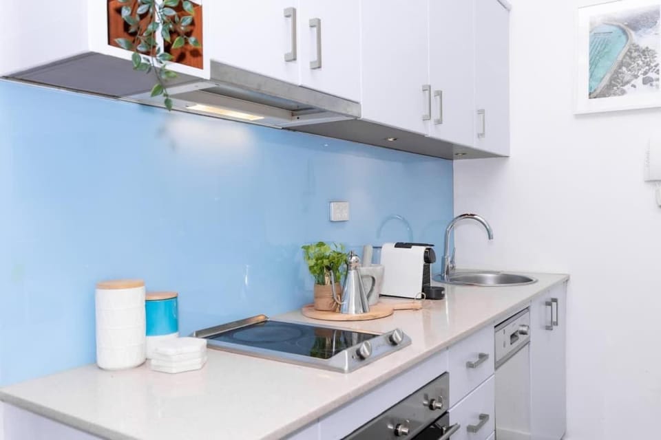 Kitchen or kitchenette, stove