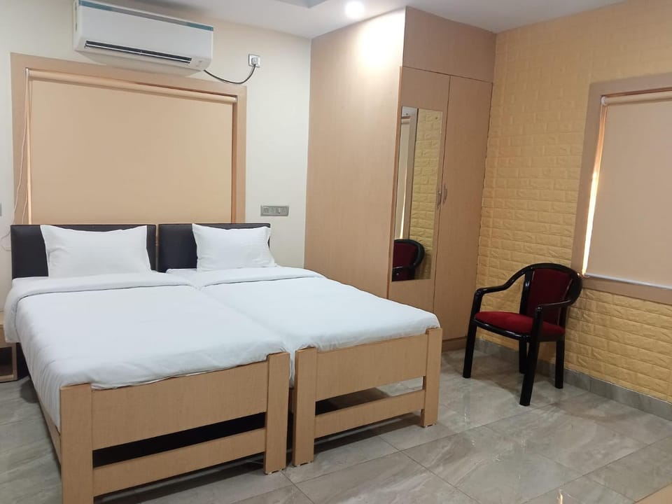 Bed, wardrobe