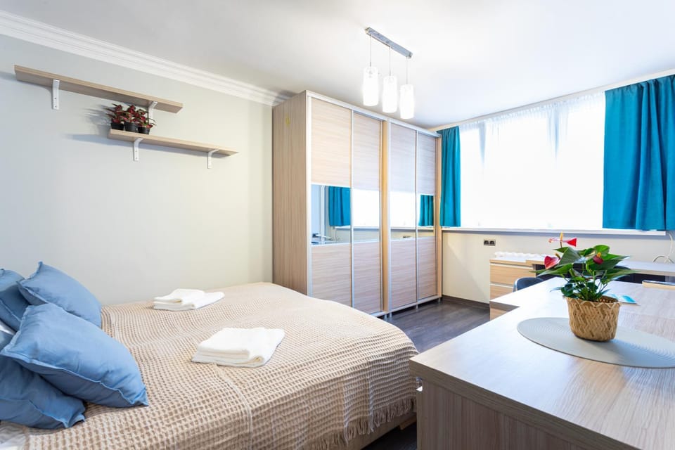 Photo of the whole room, Bedroom, towels, wardrobe