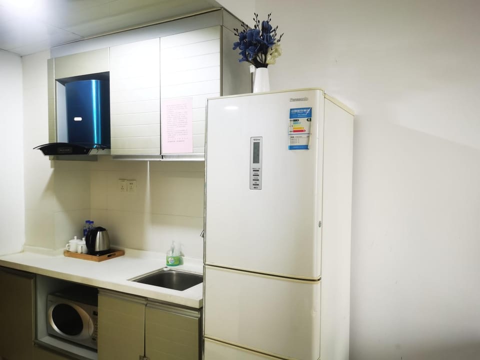 Kitchen or kitchenette, minibar, oven, stove, washing machine