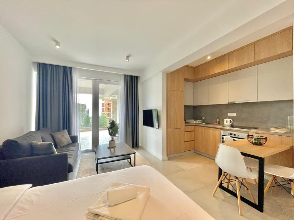 Bed, TV and multimedia, Kitchen or kitchenette, Living room, Photo of the whole room, Seating area, Dining area, Bedroom, stove