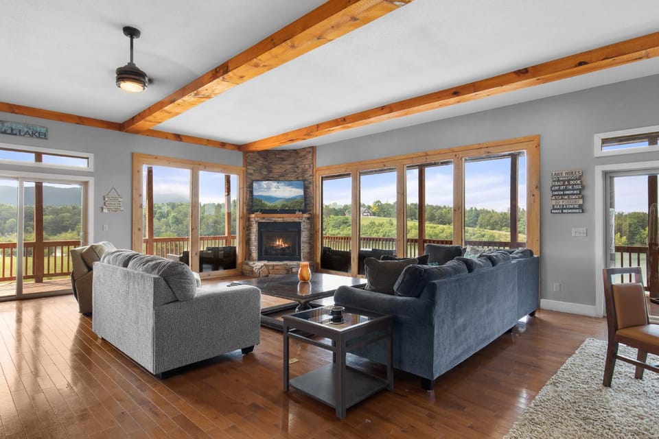 Living room, Seating area, Mountain view, fireplace, furniture