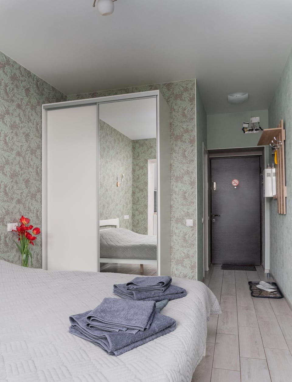 Bed, wardrobe