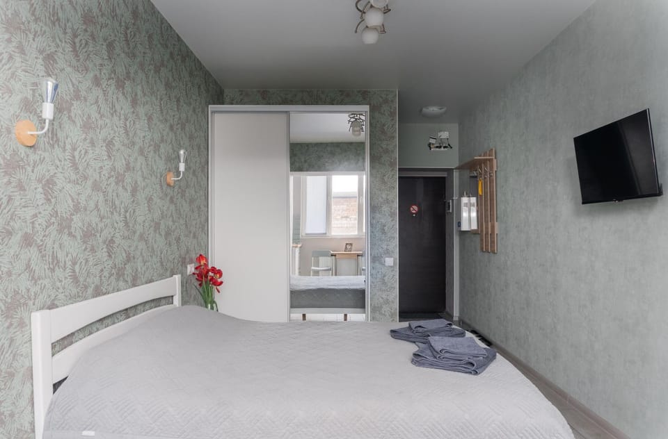 Bed, wardrobe