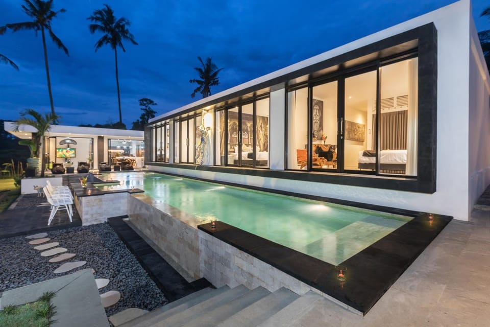 Property building, Night, Pool view, Swimming pool