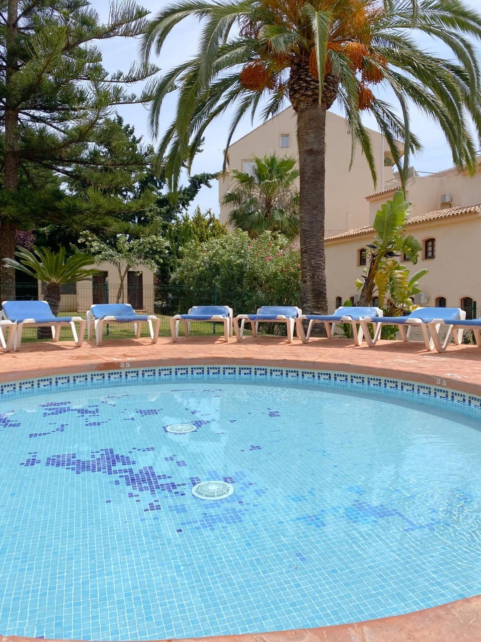 Swimming pool, sunbed