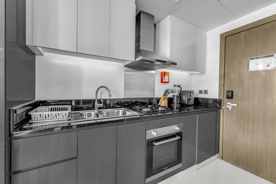 Kitchen or kitchenette, stove