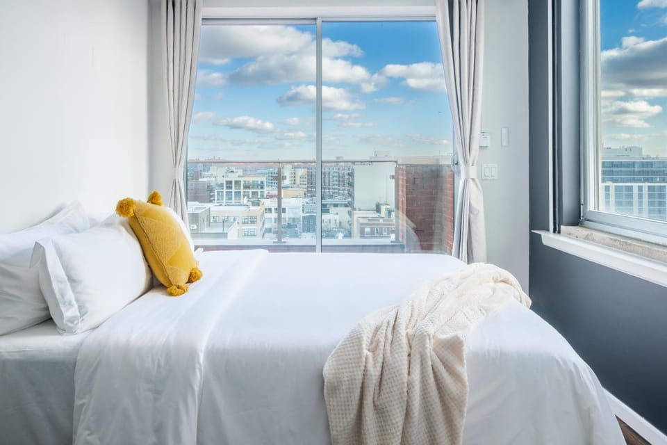Bed, Bedroom, City view