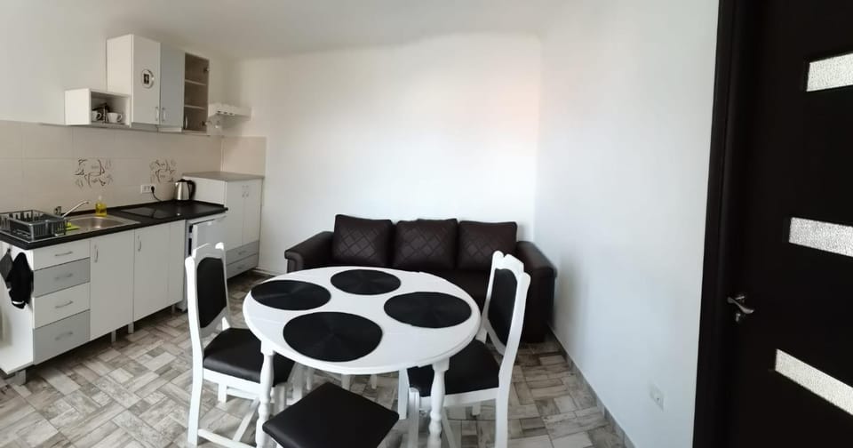 Kitchen or kitchenette, Living room, Seating area, Dining area