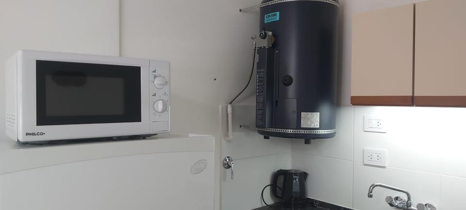Kitchen or kitchenette, microwave