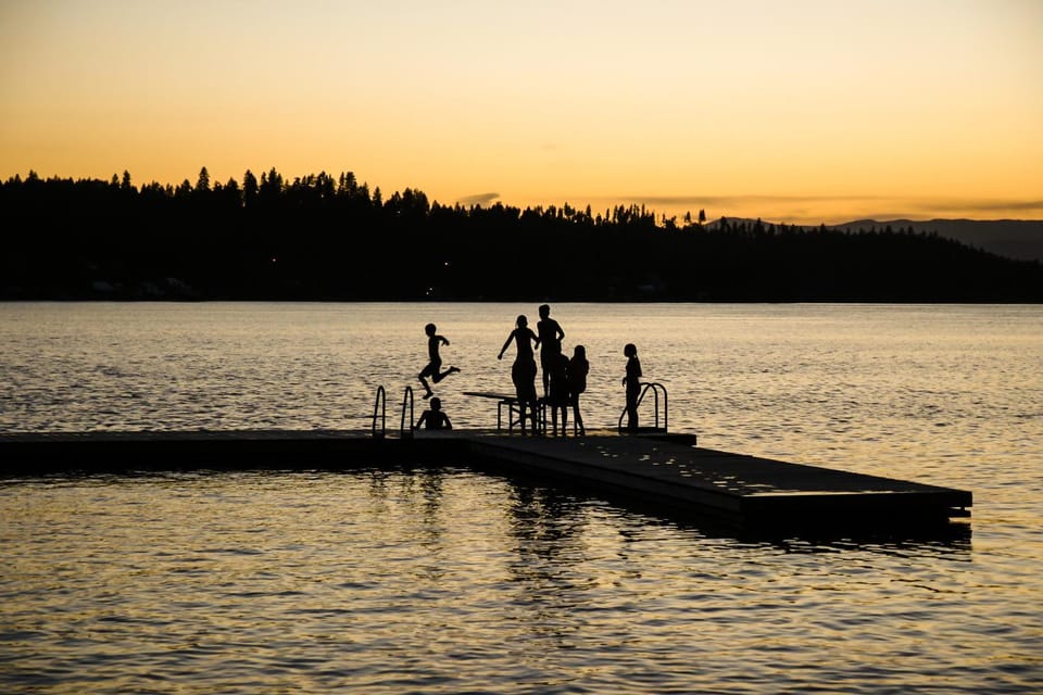 People, Lake view, Sunset