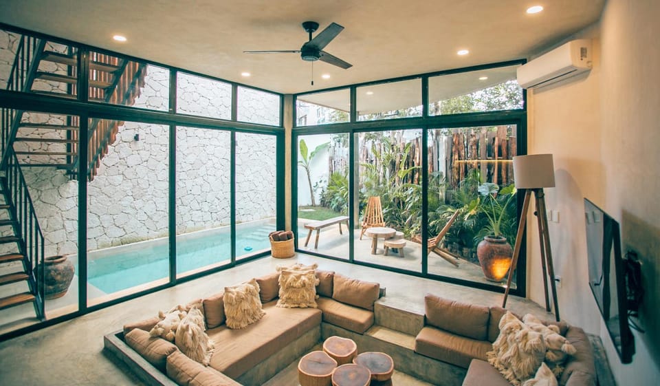 Living room, Seating area, Pool view, Swimming pool