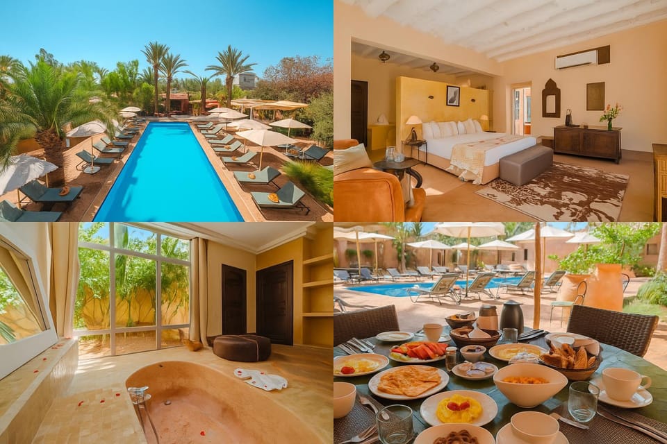 Natural landscape, Dining area, Food, Pool view, Swimming pool