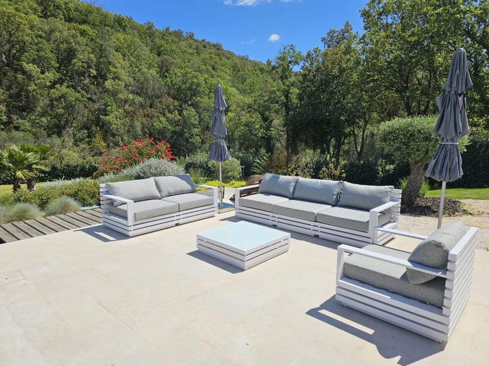 Natural landscape, Garden, Garden view, Pool view, Swimming pool, furniture