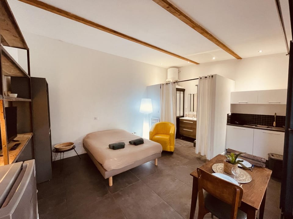 Bed, Kitchen or kitchenette, Living room, Photo of the whole room, Dining area, Bedroom