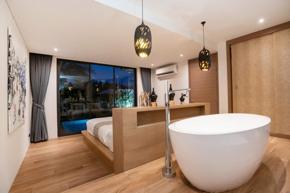 Bedroom, Pool view, Bath