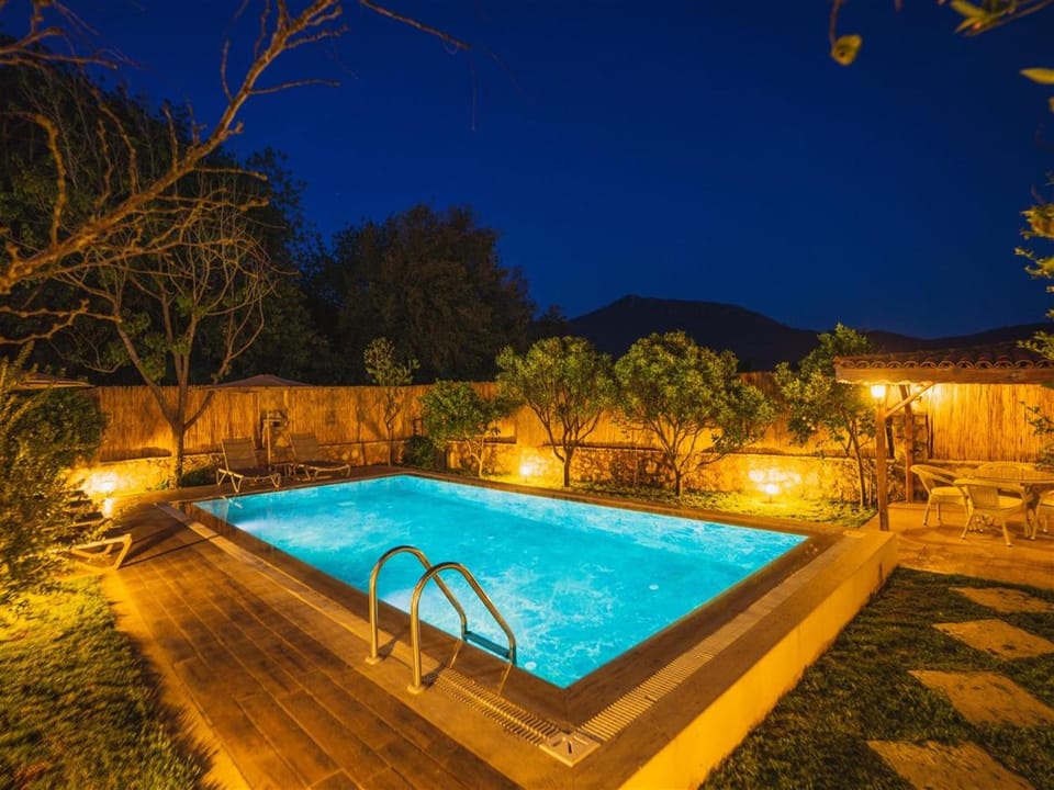 Night, Garden, Swimming pool, Swimming pool