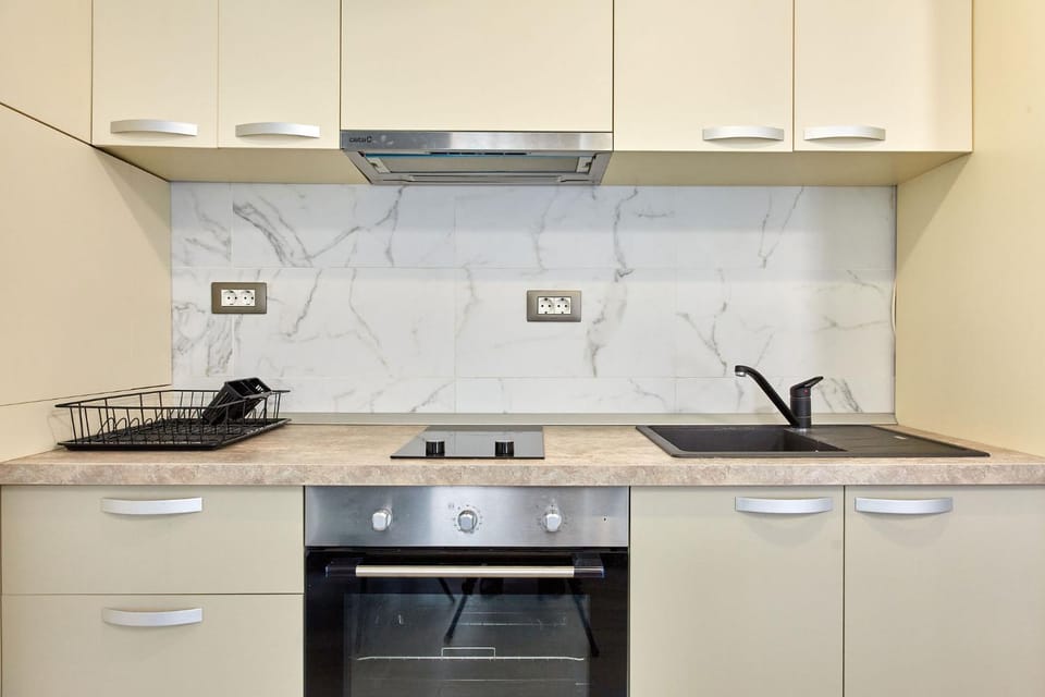 Kitchen or kitchenette, stove