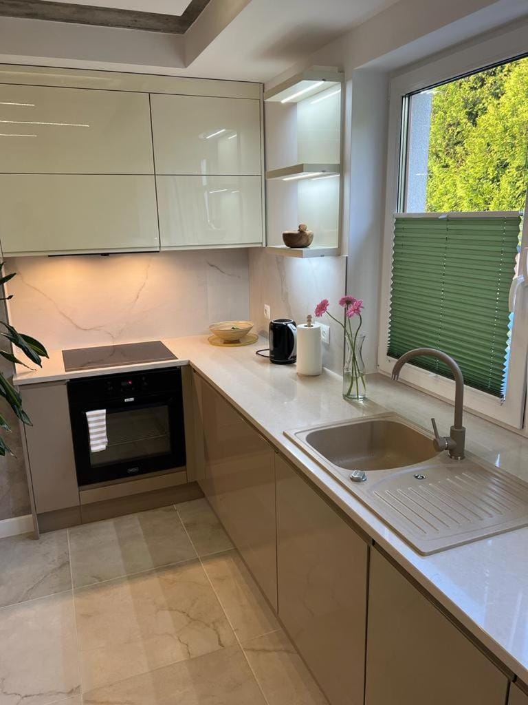 Kitchen or kitchenette, stove