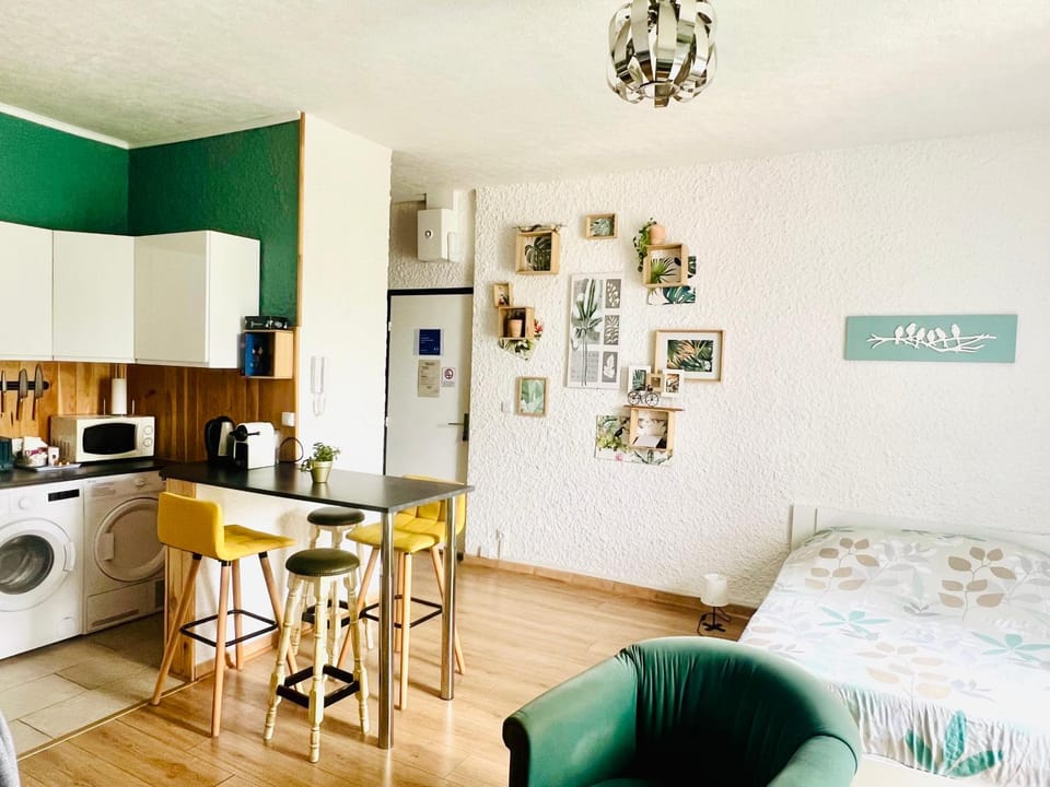 Bed, Seating area, oven, pet friendly, toaster, washing machine, dryer
