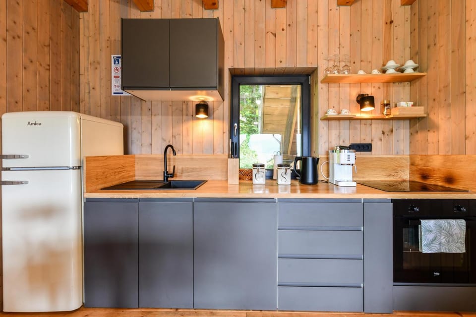 Coffee/tea facilities, Kitchen or kitchenette, oven, stove