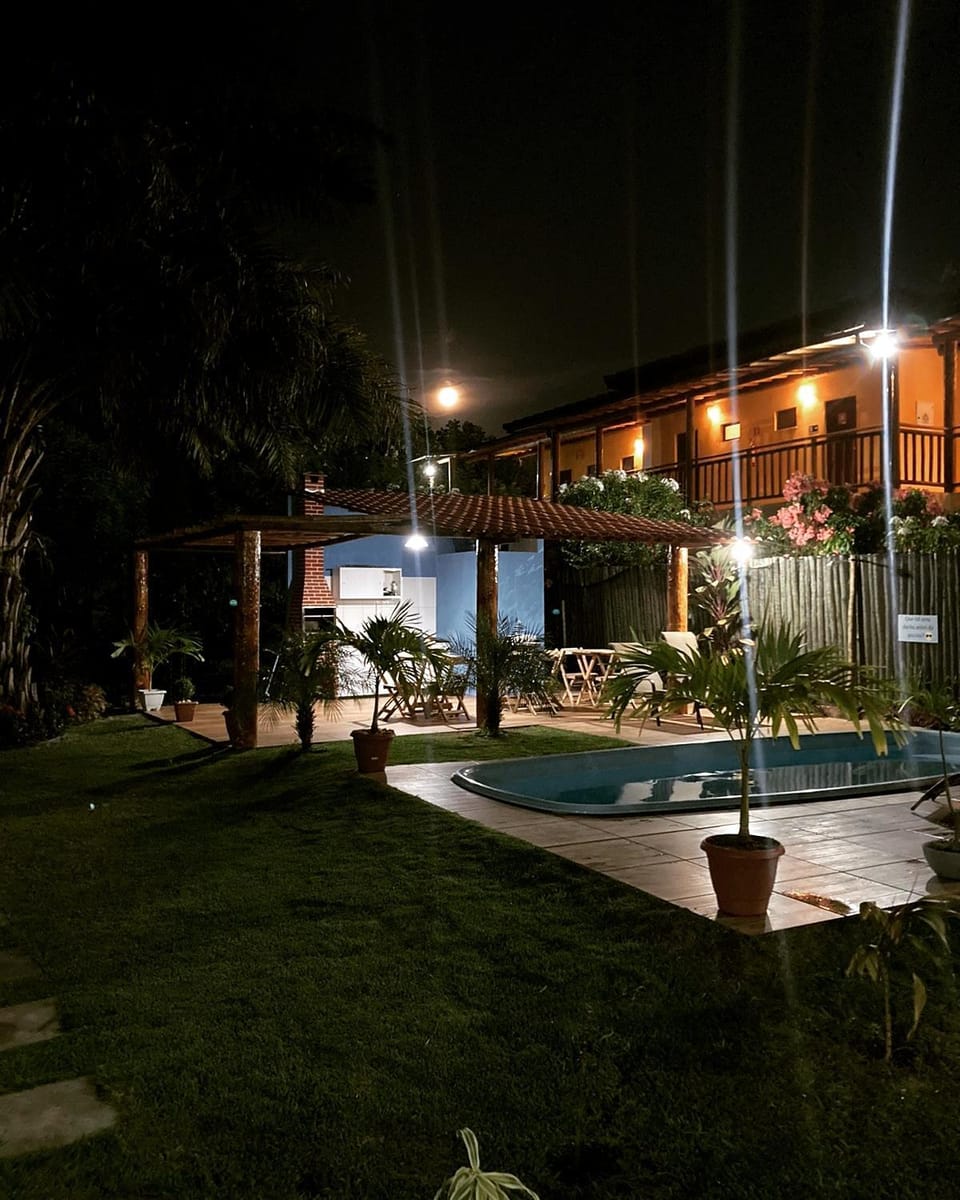 Night, Garden, Swimming pool